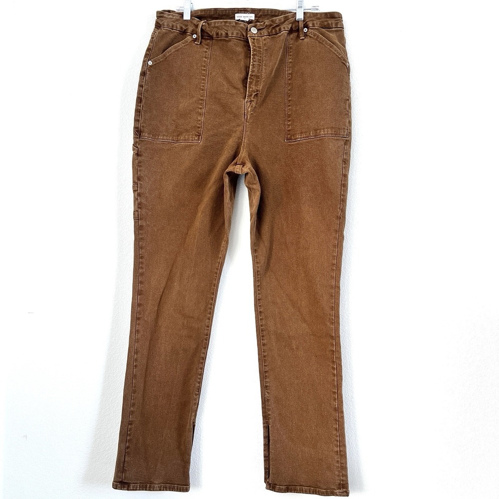 Good American Good Boy Carpenter Straight Leg Jeans Sz 16 High-Waist Split Hem
